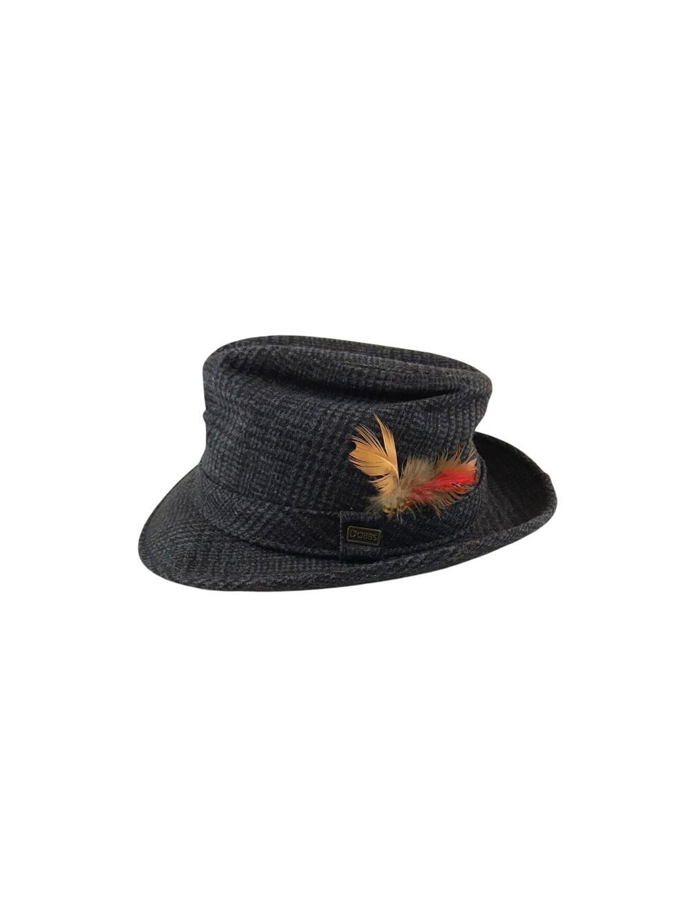 Vintage Fedora Dobbs Fifth Avenue 6 7/8 Coal Gray Houndstooth & Feather NWT